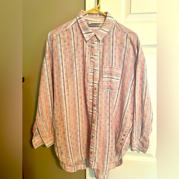Anthropologie Tops - Anthropologie Maeve Striped Res White Blue Cotton Long Sleeve shirt Womens Xs